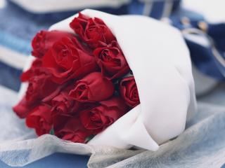 обои Красные бутоны роз в белой бумаге фото