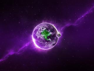обои Планета со спутником в фиолетовом космосе фото