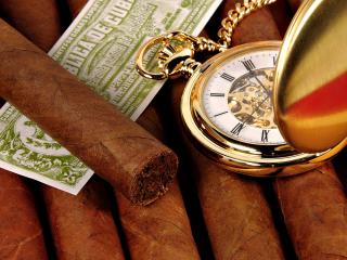 обои Кубинские сигары и часы карманные фото