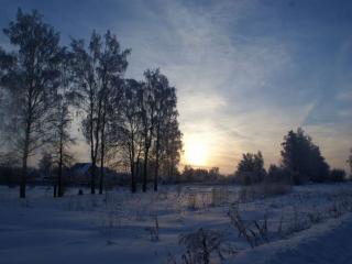 обои Зимний вечер в деревне фото
